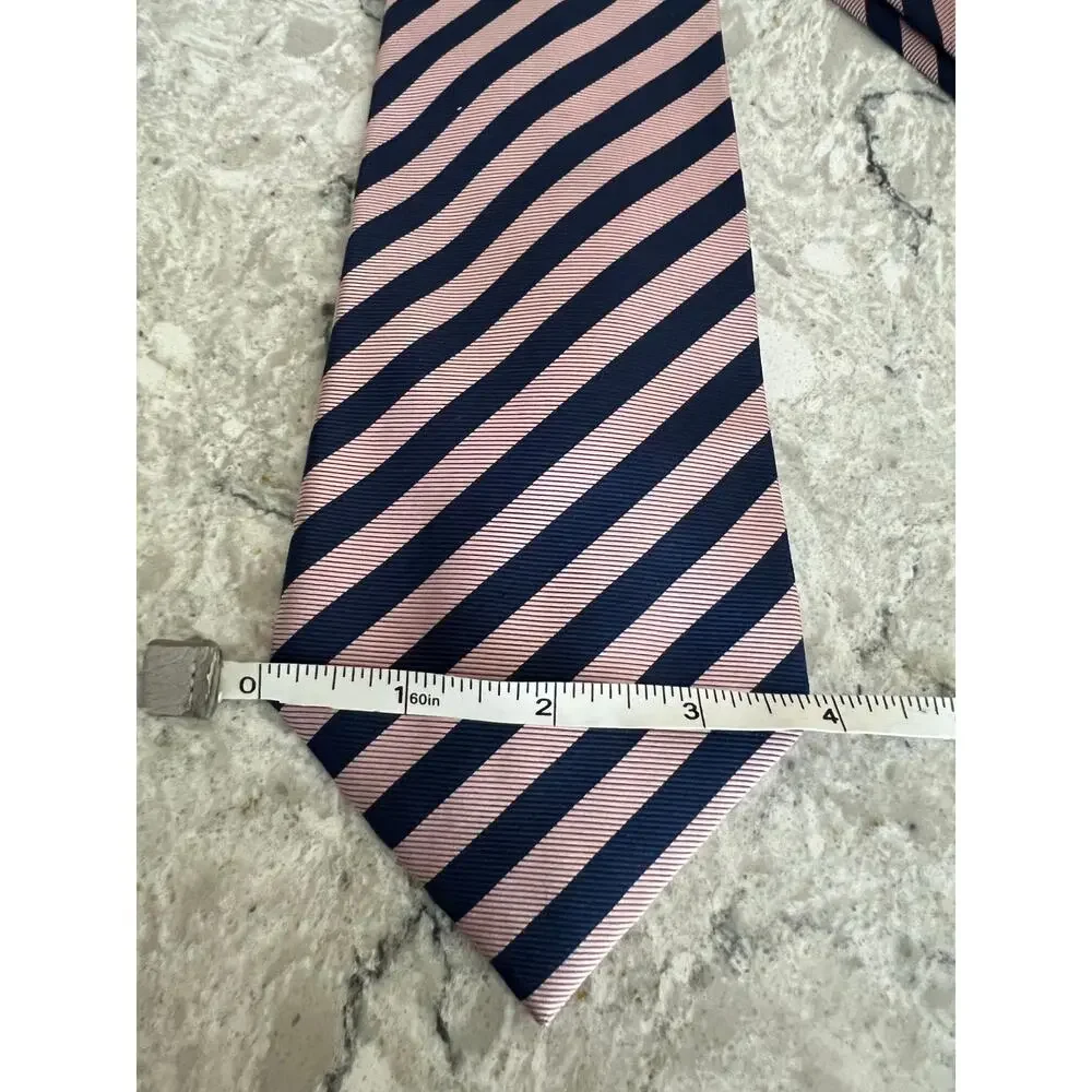 Van Heusen 100% Silk Men's Neck Tie Pink w Navy Blue Stripes JL